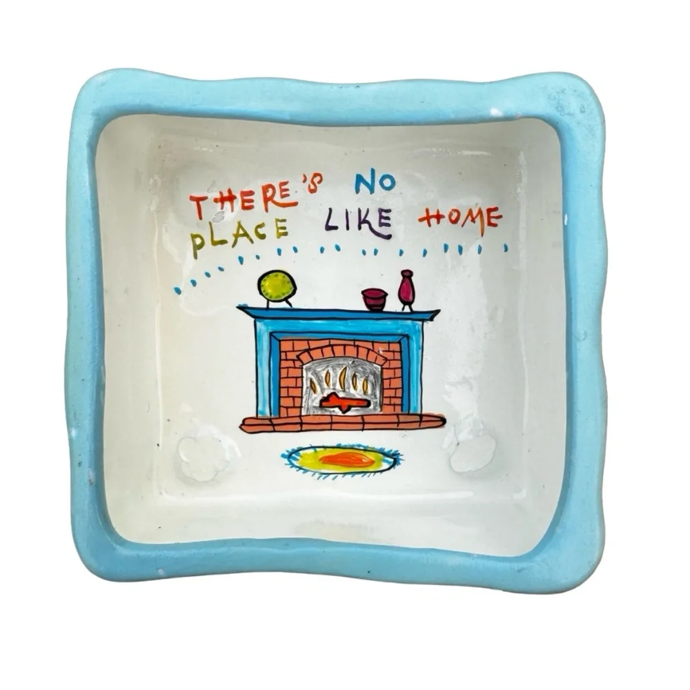 EMPRESS ARTS Blue Ceramic Trinket Box 3”x3” THERE IS NO PLACE LIKE HOME Lidded